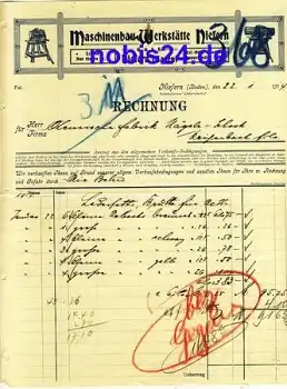 75223 Niefern Baden Maschinenbau-Werkstätte Briefkopf 1914