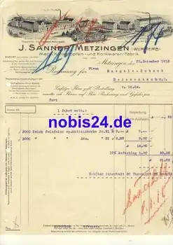 72555 Metzingen  Korkwarenfabrik J. Sanner Briefkopf mit Fabrikansicht 1915