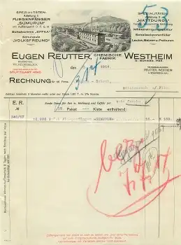 74538 Westheim Chemische Fabrik Eugen Reutter Briefkopf 1914