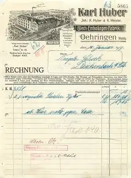 74613 Oehringen Blech-Emballagen-Fabrik Karl Huber Briefkopf 1919
