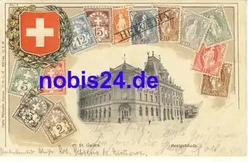 St. Gallen Postgebäude Prägekarte o 1905