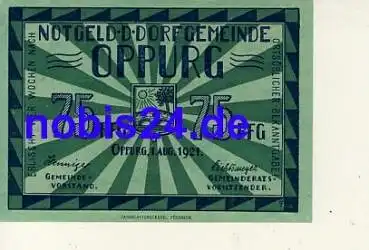 07381 Oppurg Notgeld 75 Pfennige um 1920