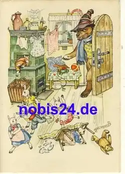 Wolf und die sieben Geißlein Märchenkarte *ca.1950