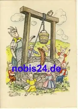 Wolf und die sieben Geißlein Märchenkarte *ca.1950