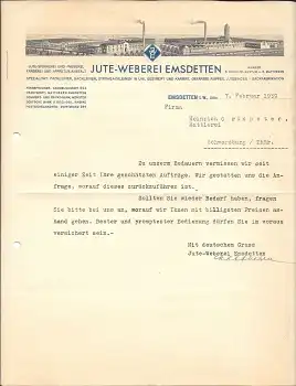 48282 Emsdetten Jute-Weberei Briefkopf mit Firmenansicht 1939