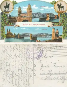 Köln Hohenzollernbrücke Feldpoststempel St. Marienhospital o 17.7.1917
