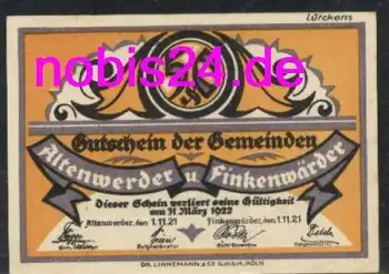 21129 Altenwerder mein Eigen Notgeld 50 Pfennige um 1920