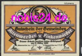 21129  Altenwerder Kuh Notgeld 50 Pfennige 1921
