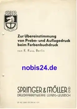 Zur Übereinstimmung von Probe und Auflagedruck beim Farbenbuchdruck LB 452 Springer & Möller Leipzig ca.1950