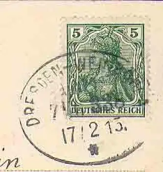 Bahnpoststempel Dresden - Weinböhla Zug 338 auf Kitsch-AK o 17.2.1915