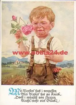 Kind mit Rose Künstlerkarte sig. C.H. Roth o 13.4.1957