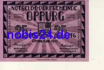 07381 Oppurg Notgeld 25 Pfennige um 1920