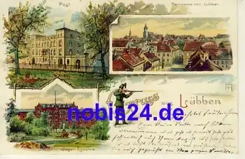 15907 Lübben Litho Kaserne Post o ca.1910