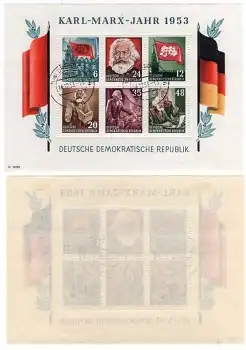 DDR Block 8 A Karl Marx Block gezähnt Tagesstempel o Dresden A24 14.12.1953