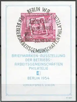 DDR Block 10 o Briefmarkenausstellung 1954 Sonderstempel o Berlin W8