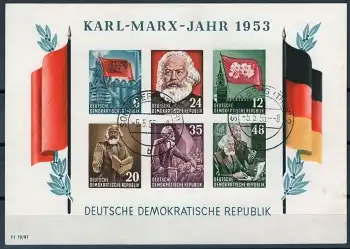 DDR Block 8 B Karl Marx Block geschnitten Tagesstempel o Sonneberg 5.5.1955