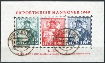 Alliierte Besetzungen Michel Block 1 o Exportmesse Hannover 1949 gestempelt