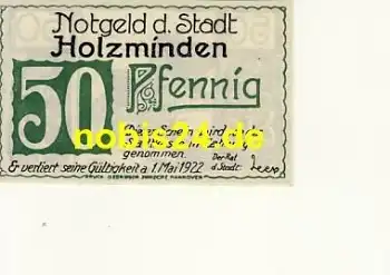 37603 Holzminden Notgeld 50 Pfennige 1922