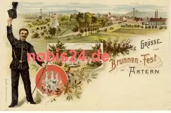 06556 Artern Litho Brunnenfest Bergmann *ca.1900
