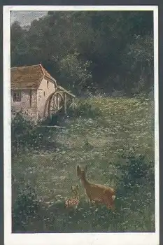 Wassermühle im Mondlicht Künstlerkarte A. Fred, * ca. 1910