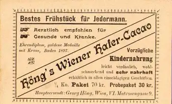 Kaufmannsbild der Firma Hönig`s Wiener Hafer-Cacao Litho München ca. 1900