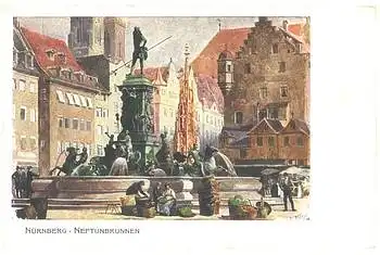 Nürnberg Neptunbrunnen Künstlerkarte Heinrich Kley o 21.7.1929