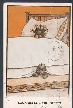 farbige Kinder im Bett Künstlerkarte F.G. Lewin o 31.12.1920