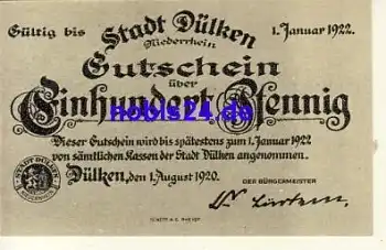 41747 Dülken Notgeld 1 Mark 1922