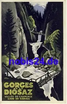 Chamonix Gorges Diosaz Künstlerkarte o 1950