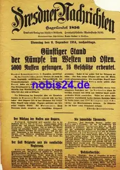 Dresden Sonderblatt 1. WK 1914 Dresdner Nachrichten "5000 Russen gefangen!"