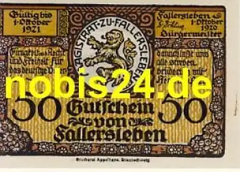 38442 Fallersleben Notgeld 50 Pfennige 1920