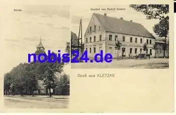 19336 Kletzke Kirche Gasthaus *ca.1915