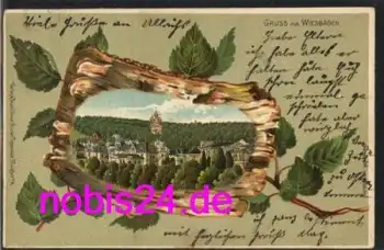 Wiesbaden Litho Blatt Prägekarte o 25.2.1904