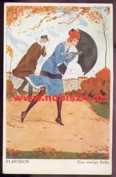 Plantikow  Künstlekarte Nr. 6491 "Frau mit Schirm" *ca. 1920
