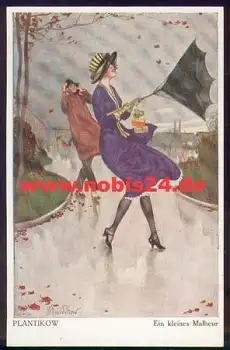 Plantikow Künstlerkarte Nr. 6494 "Frau mit Regenschirm" *ca. 1920