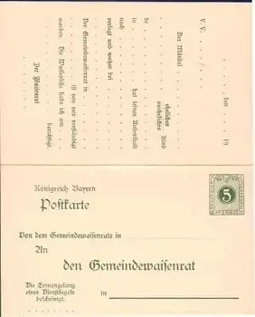 Bayern 5 Pfennig Dienst Ganzsache mit Antwortkarte