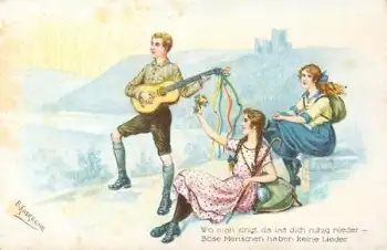 Kaskeline  F. Künstlerkarte "Wo man singt... " * ca. 1920
