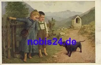 Dackel Kinder Künstlerkarte  Theodor Kleehaas o 1924