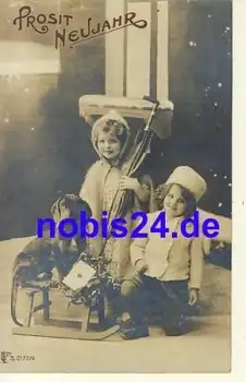 Dackel Kinder mit Schlitten o 1910