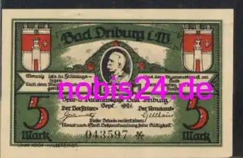 33014 Bad Driburg Notgeld 5 Mark 1921