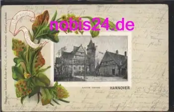 Hannover Lister Haus Prägekarte mit Blumen  *ca.1910