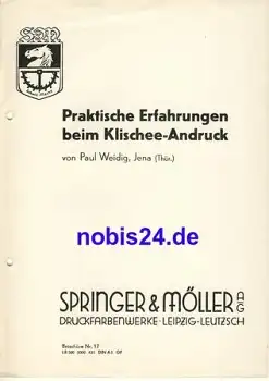 Praktische Erfahrungen beim Klischee Andruck Nr.17 Springer & Möller Leipzig ca.1950 Heft 8 seiten,gelocht