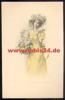 Frau mit Blumenkorb Künstlerkarte M. M. Vienne Nr. 276 M. Munk *ca. 1920