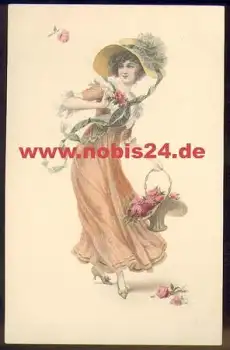 Frau mit Rosen Künstlerkarte M.M. Vienne sig. M. Munk No. 650 *ca. 1920
