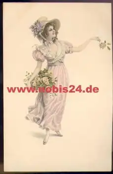 Frau mit Rosen Künstlerkarte M.M. Vienne sig. M. Munk No. 505 *ca. 1920