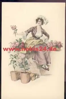 Frau mit Blumen Künstlerkarte M.M. Vienne sig. M. Munk No. 577 *ca. 1920