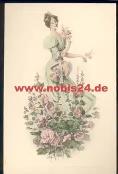 Frau mit Blumen Künstlerkarte M. M. Vienne Nr. 398 M. Munk ca. 1920