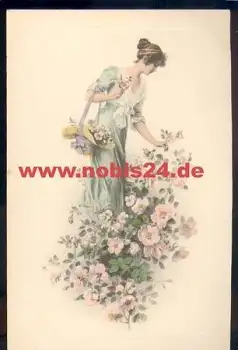 Frau mit Blumen Künstlerkarte M. M. Vienne Nr. 398 M. Munk *ca. 1920