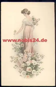 Frau mit Blumen Künstlerkarte M. M. Vienne Nr. 398 M. Munk ca. 1920