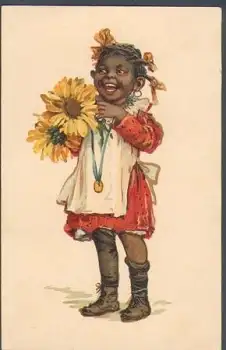 farbiges Kind mit Sonnenblumen, gebr. 1923